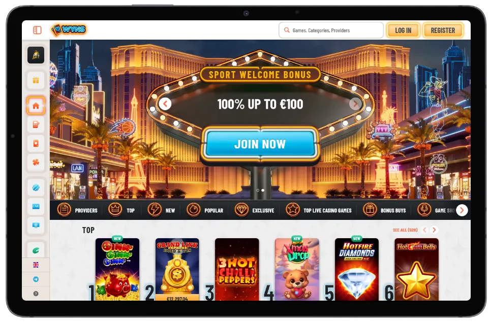 Wyns Casino first look at the platform